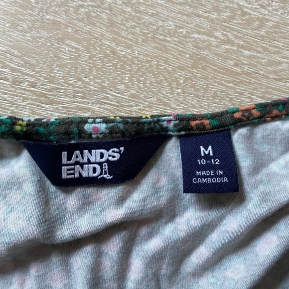 Lands’ End Colorful Floral Pink Green Black Sleeveless Wrap Front Jersey Dress - Picture 10 of 13